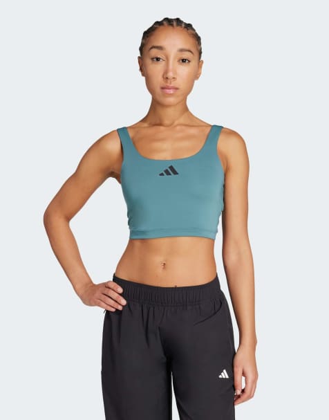 adidas Training Power light support bra tank in preloved teal