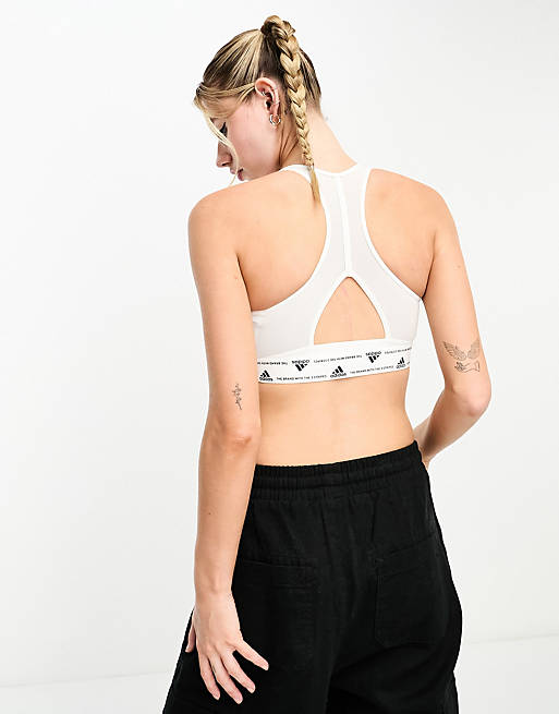 adidas Training Powerreact medium support sports bra in white