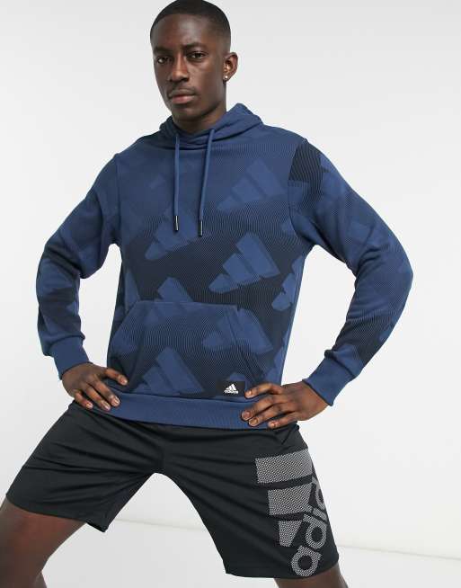 adidas Training printed hoodie in navy ASOS