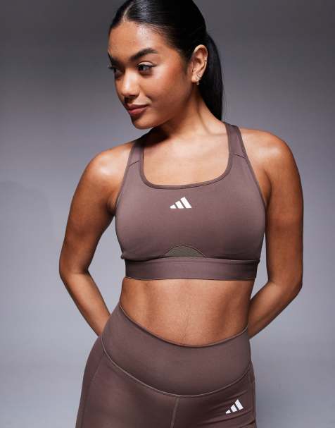 adidas Training PWRCT high support sports bra in dark brown - view 1
