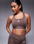 [adidas performance] adidas Training PWRCT high support sports bra in dark brown S Strata