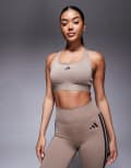 [adidas performance] adidas Training PWRCT high support sports bra in light brown M chalky brown