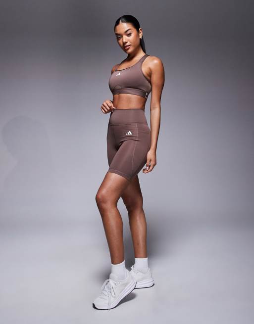 adidas Training – PWRCT – Sport-BH in Dunkelbraun mit hoher Stützfunktion, 3 von 4