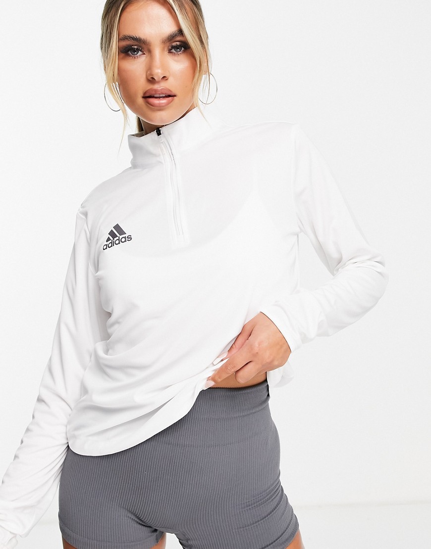 adidas Training quarter zip long sleeve sweatshirt in white