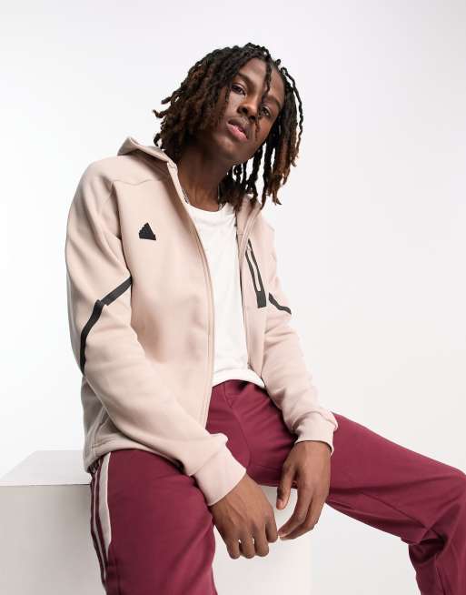 adidas Training - Råhvid tech-hættetrøje med lynlås og fleece-for