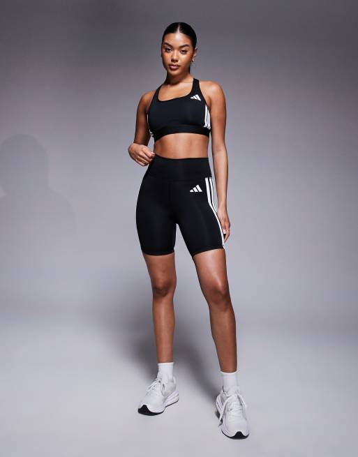 adidas - Training - Reggiseno sportivo a supporto medio nero con 3 strisce, 2 di 4