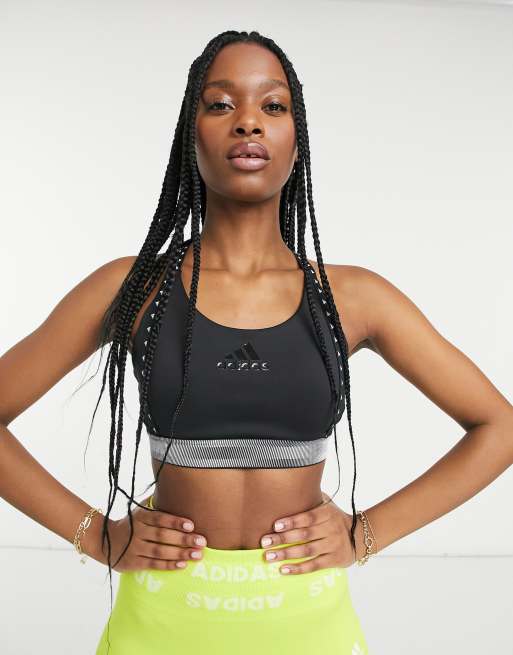 adidas - Training - Reggiseno supporto medio nero con fettuccia e logo