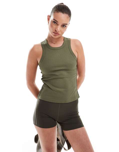 adidas Training rib tank top in olive green - view 1