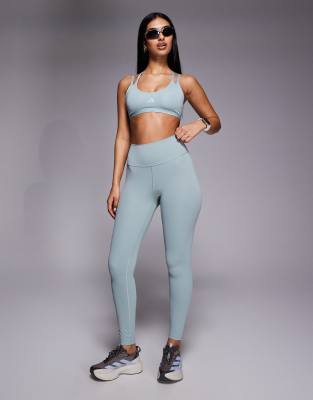 Adidas Training ribbed leggings in sage green mid blue