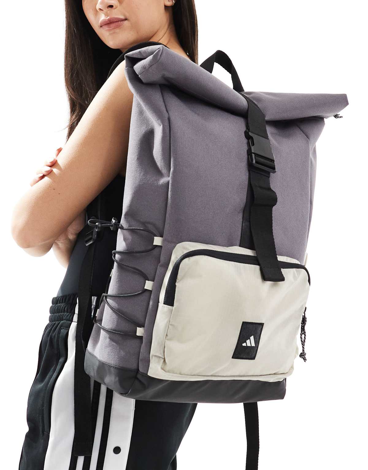 adidas Training roll top backpack in grey and stone