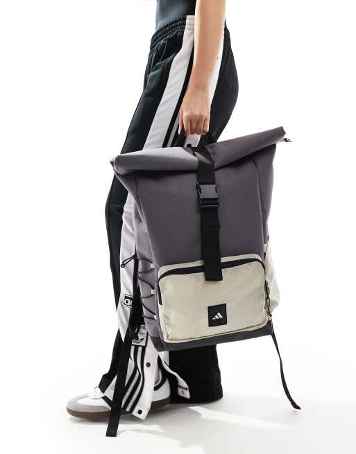 adidas Training roll top backpack in grey and stone ASOS