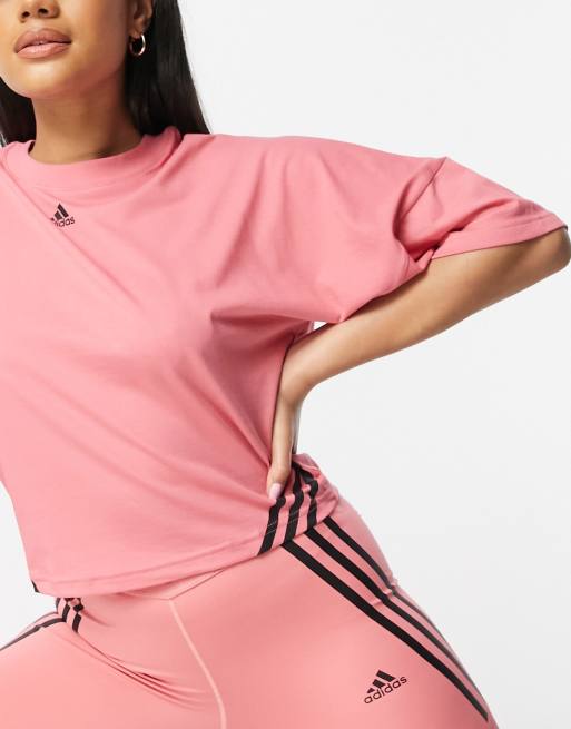 adidas – Training – Rosa kort t-shirt med 3 ränder, 3 av 4