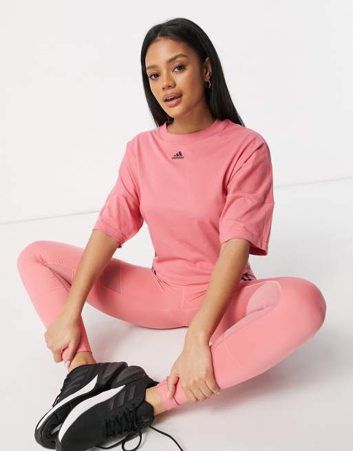 adidas – Training – Rosa kort t-shirt med 3 ränder, 4 av 4