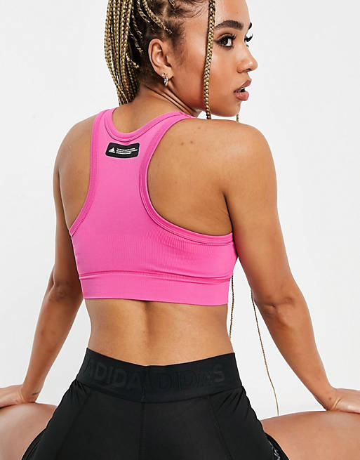 Sportswear adidas Training Sculpt seamless light support sports bra in pink 