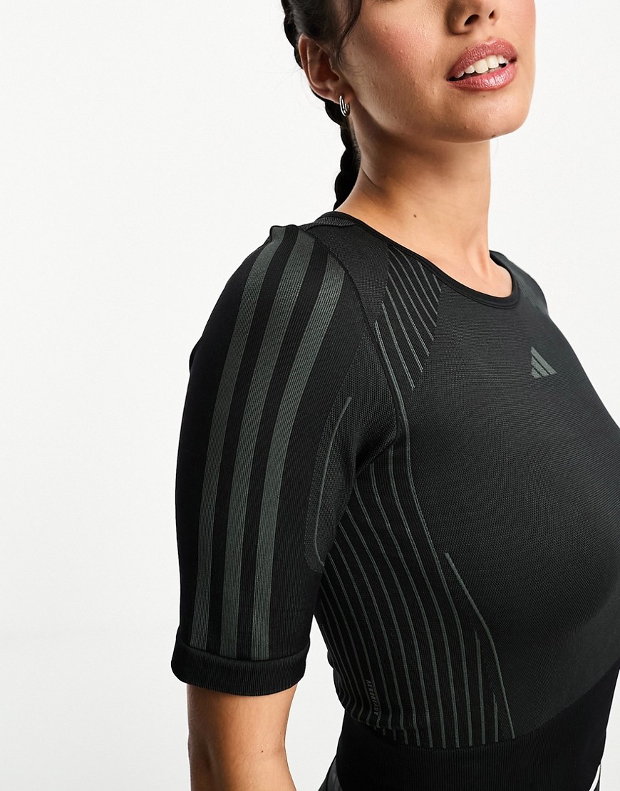 adidas Training seamless aeroknit cropped t-shirt in black