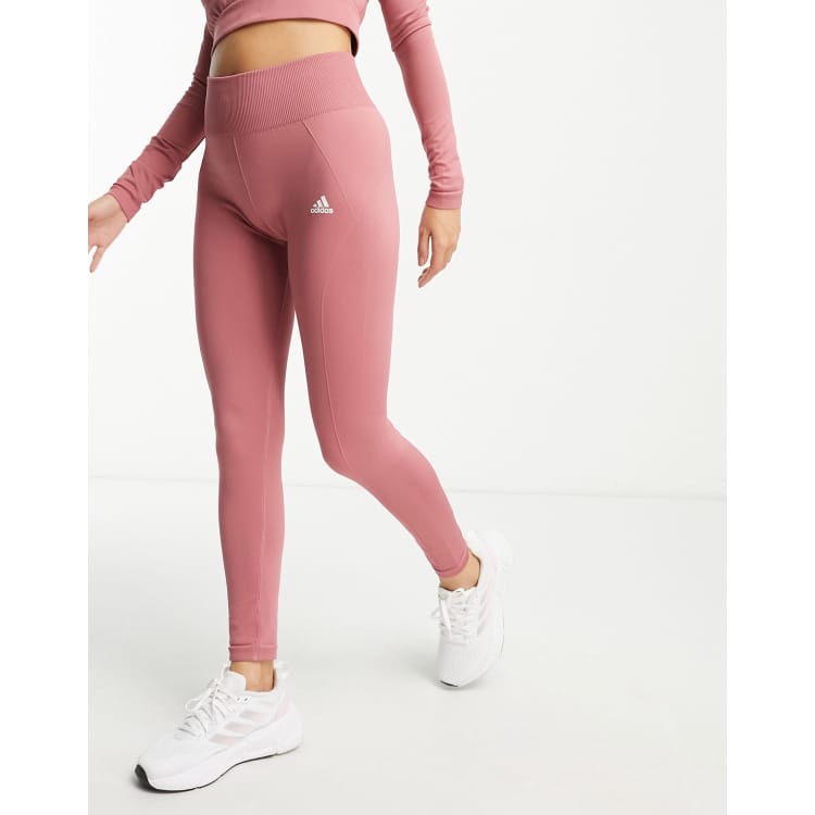 adidas Training logo leggings in grey and pink