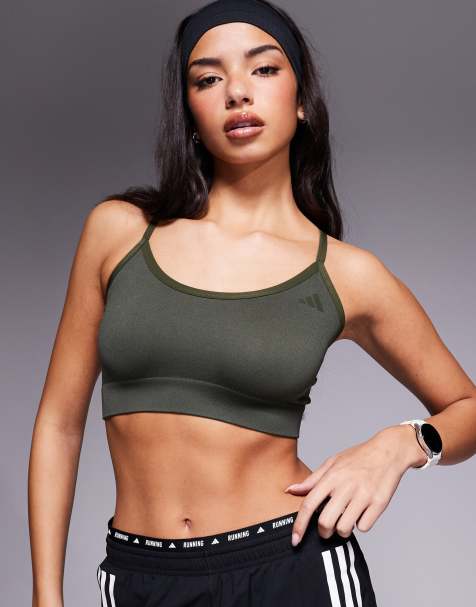 adidas Training seamless light support sports bra in khaki - view 1