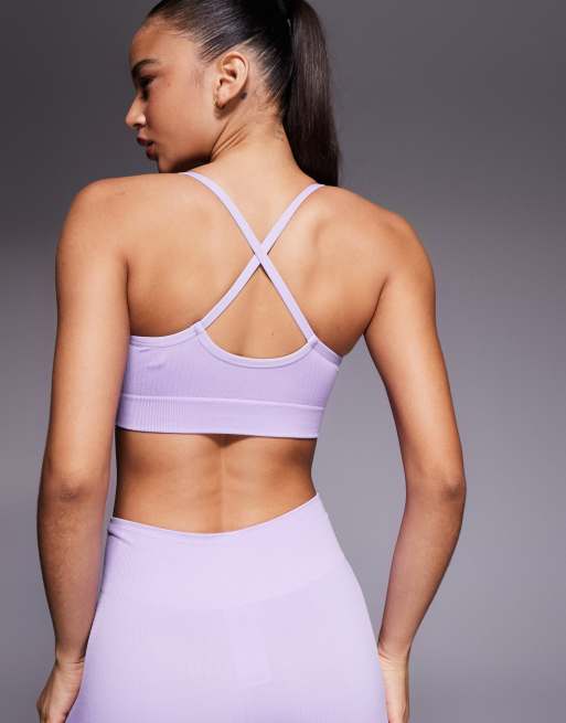adidas Training seamless light suppprt bralette in purple, 3 of 4