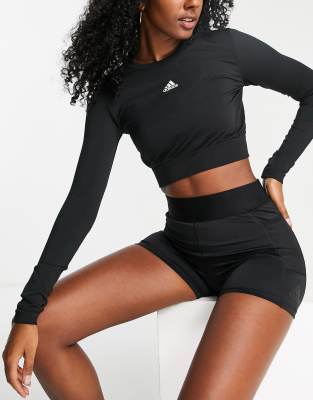 adidas Training Seamless panelled crop long sleeve top in black  - view 1