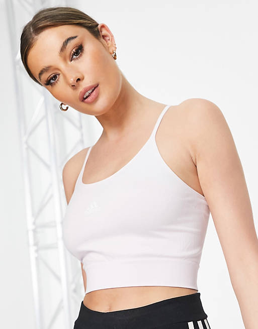 adidas Training seamless panelled crop top in light pink