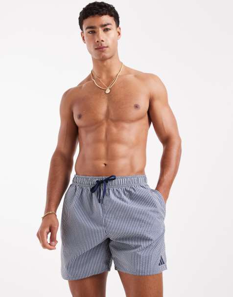 adidas Training seersucker swimshorts in navy and white