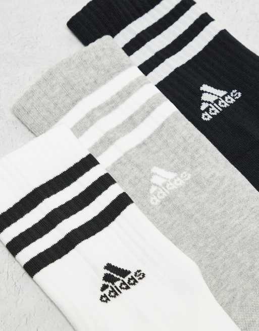adidas - Training - Set van 3 paar sokken met 3-Stripes in zwart, wit en grijs, 3 van 3