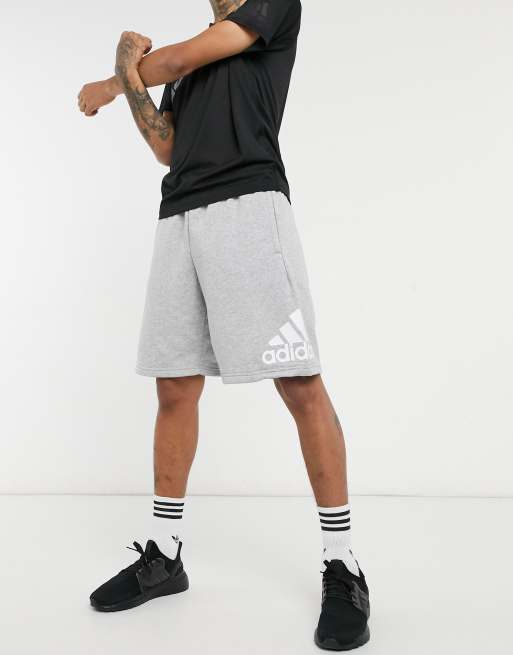 Adidas large discount logo shorts grey