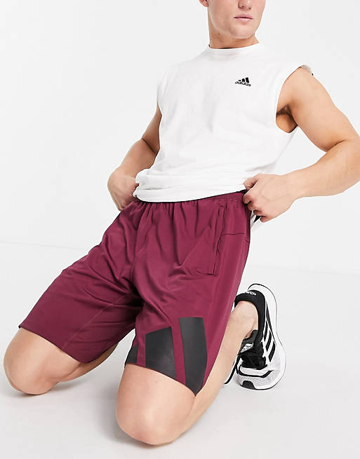  adidas Training shorts with large logo in burgundy 