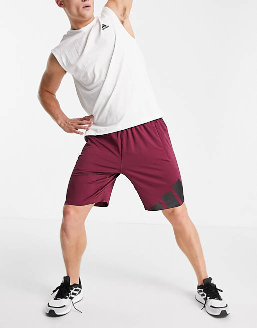  adidas Training shorts with large logo in burgundy 