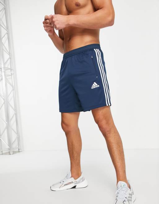 adidas Training shorts with three stripe in navy ASOS