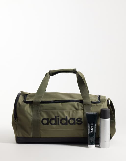 adidas Training small duffle bag with linear logo in khaki, 2 of 4