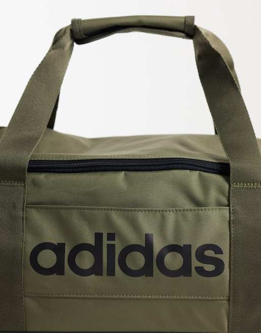 adidas Training small duffle bag with linear logo in khaki, 3 of 4