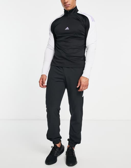 adidas Training - Sort langærmet top med halv lynlås og blokfarvede paneler, 4 af 4