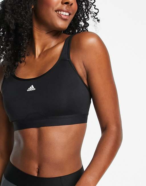 adidas Training split strap high-support sports bra in black | ASOS
