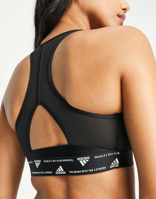 adidas Training – Sport-BH in Schwarz mit Brustlogo und mittlerer Stützfunktion