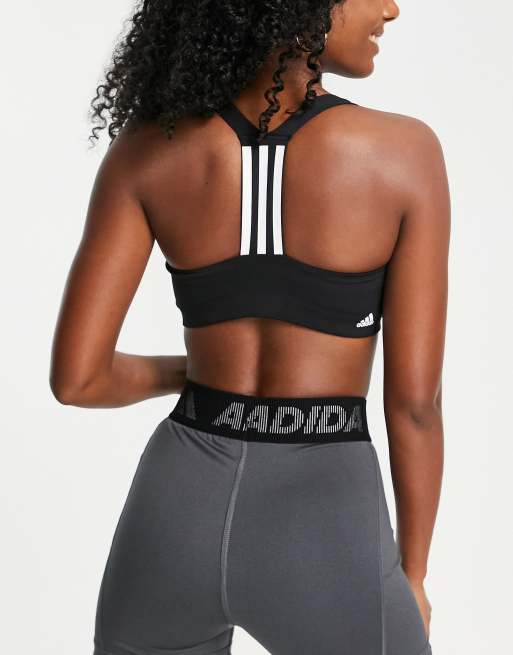 adidas Training – Sport-BH in Schwarz mit mittlerer Stützfunktion und den 3 Streifen, 2 von 4