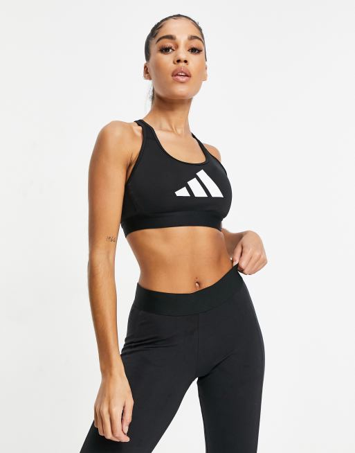 adidas - Training Sport bh met medium ondersteuning back met 3-Stripes logo in zwart | ASOS