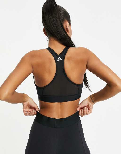 adidas - Training Sport bh met medium ondersteuning back met 3-Stripes logo in zwart | ASOS