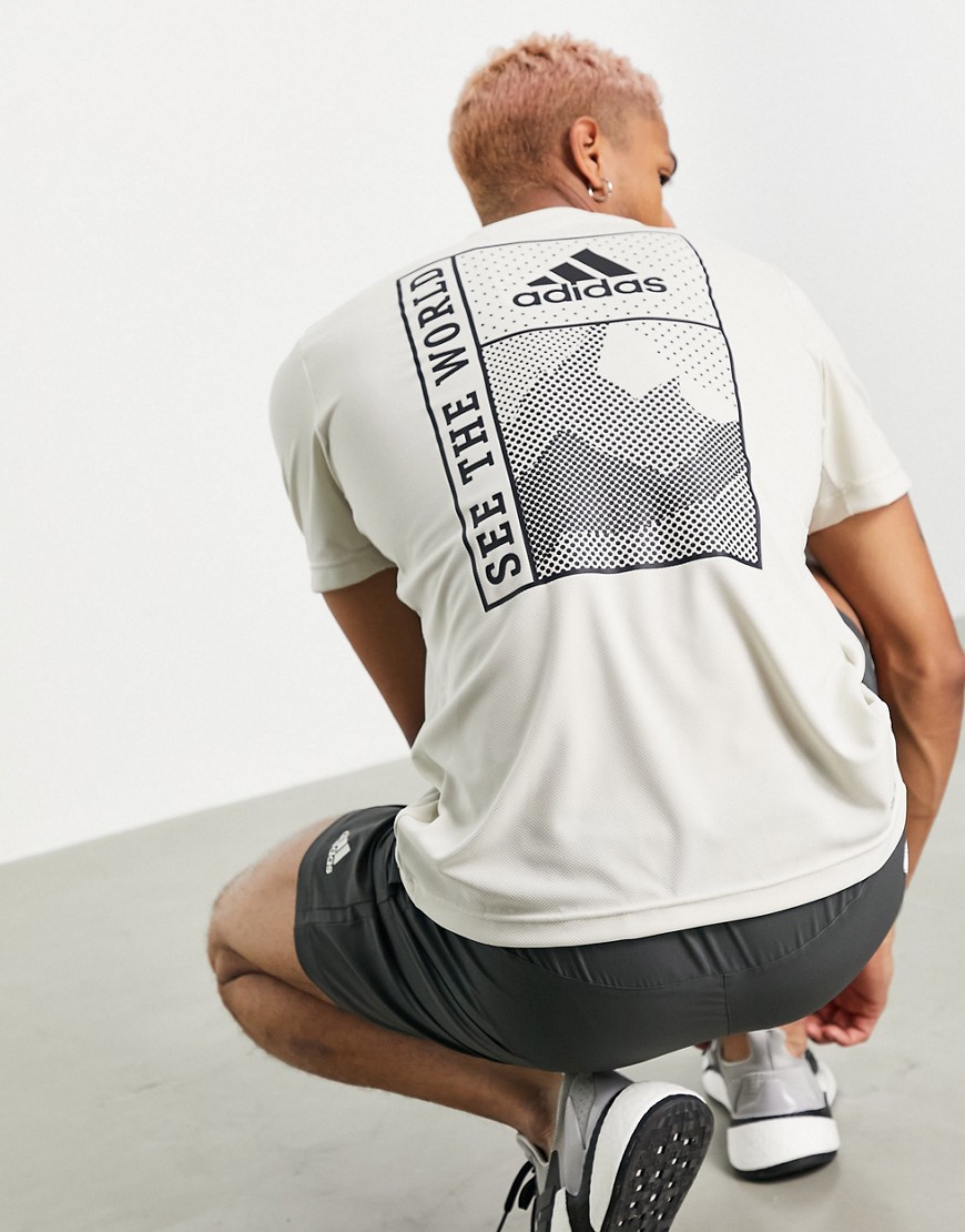 Adidas Training Sportforia back print t-shirt in off white-Neutral