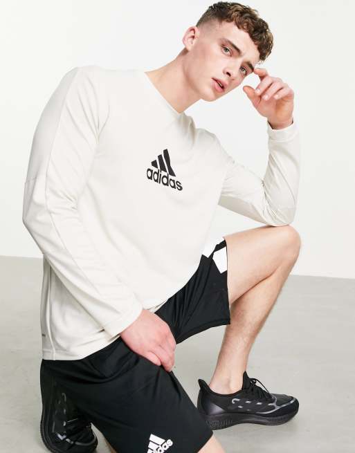 adidas Training Sportforia long-sleeved T-shirt in off- white