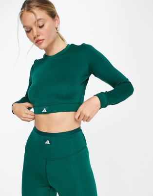 adidas Training Sports Club back print graphic long sleeve crop top in green