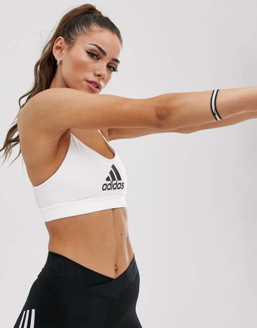 adidas Training strap logo bra in white