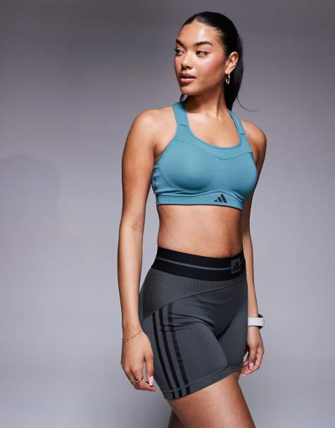 adidas Training Strength high  support sports bra in teal - view 1