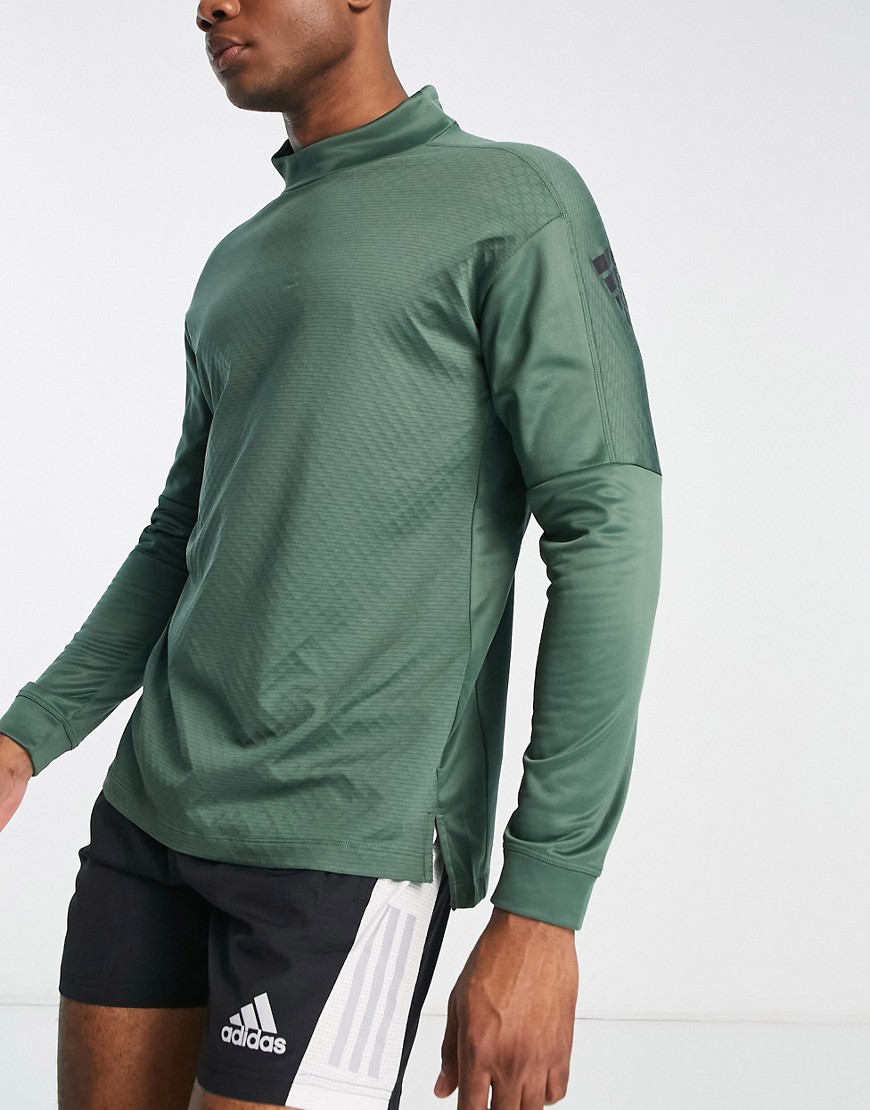 adidas Training Strength Warm long sleeve mock neck t-shirt in green