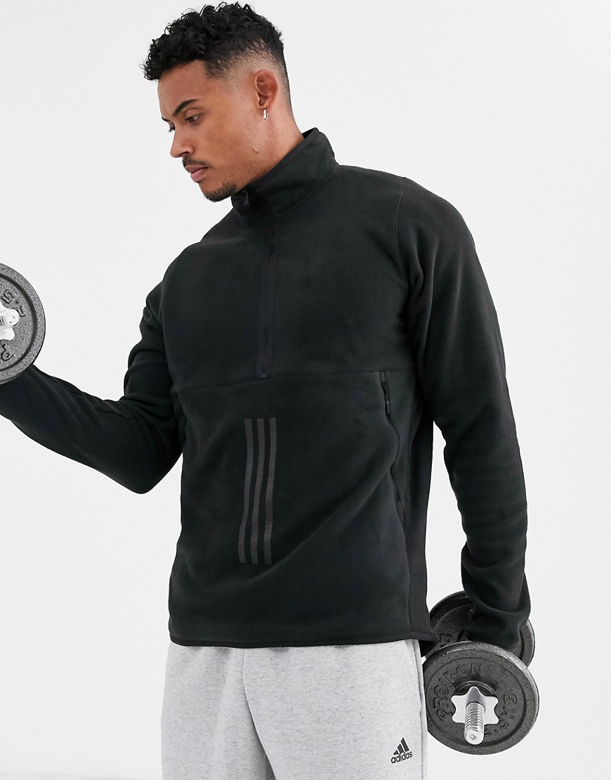 Adidas Training – Svart sweatshirt med 1/4 dragkedja och tre ränder