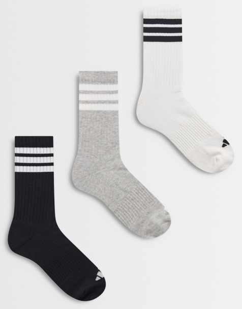 adidas – Training – Svarta, vita och grå sportstrumpor med tre ränder, 3-pack - view 1