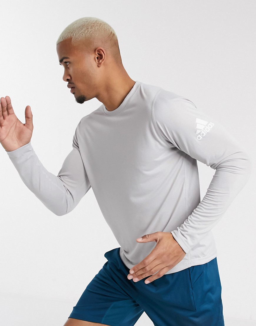 adidas Training - T-shirt a maniche lunghe con logo grigia-Grigio