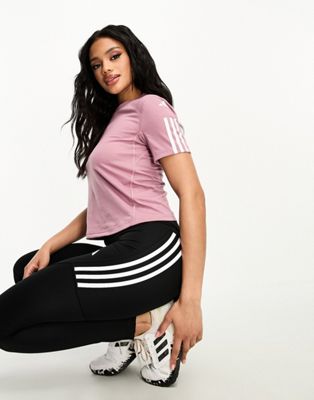 adidas Training 3 stripe tech-cotton t-shirt in pink - ASOS Price Checker