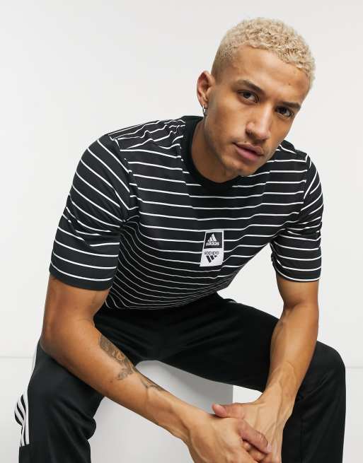 adidas training t-shirt in black and white stripe