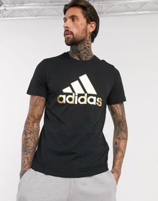 adidas Training t-shirt in black with gold logo | ASOS